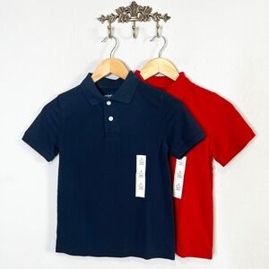 Cat & Jack Boys Uniform Polo Shirt Bundle Size S (6/7) Short Sleeve Red Navy NWT